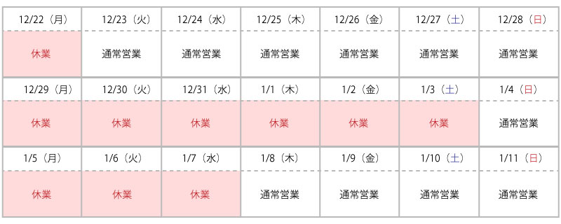 棟匠2025年末年始営業日のお知らせ