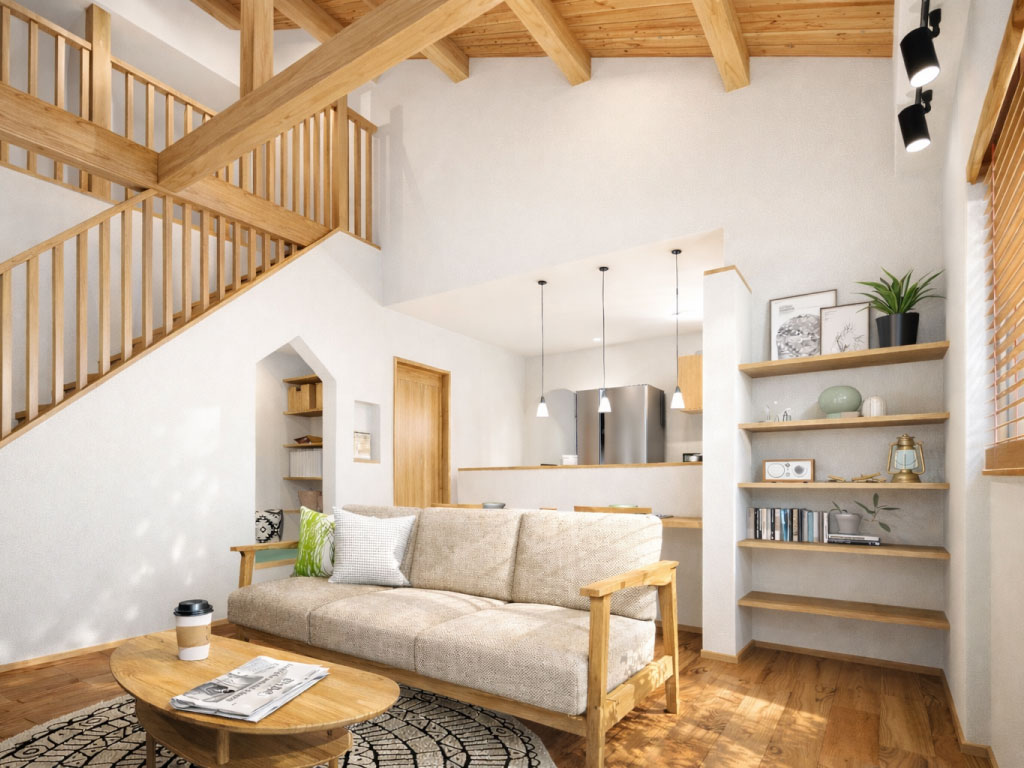 夫婦2人で暮らすヌックのある平屋　リビングダイニング