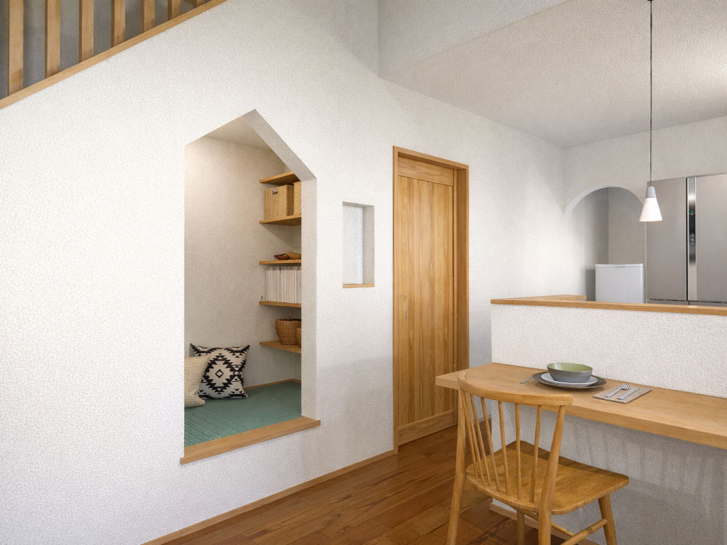 夫婦2人で暮らすヌックのある平屋　ヌックとダイニングカウンター